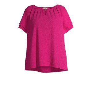 Terra & Sky Women’s Plus Size Textured Ruffle Sleeve Peasant Top